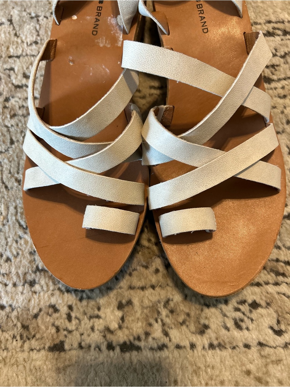 Lucky Brand Cross-Strap ankle strap Slide Sandals in Light Beige Size 10